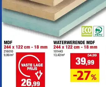 Hubo WATERWERENDE MDF 244 x 122 cm - 18 mm aanbieding