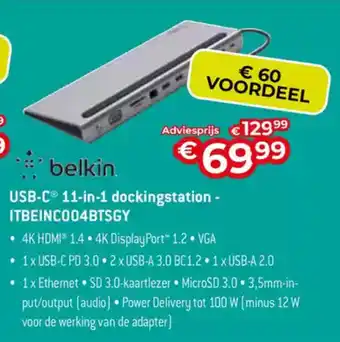 AUVA Belkin USB-C® 11-in-1 dockingstation - ITBEINC004BTSGY aanbieding