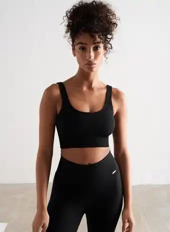 Decathlon Dames Yoga Sportbeha Ribbel Naadloos Zwart aanbieding
