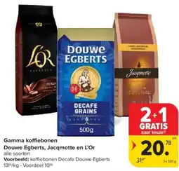 Carrefour Gamma koffiebonen Douwe Egberts Jacqmotte en L'Or aanbieding