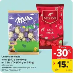 Carrefour Chocolade-eitjes Milka en Côte d’Or aanbieding