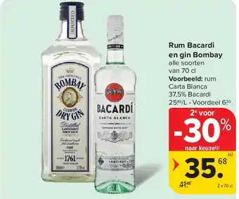 Carrefour Rum bacardi en gin bombay aanbieding