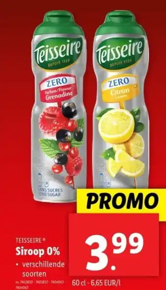 Lidl Teisseire siroop 0% aanbieding