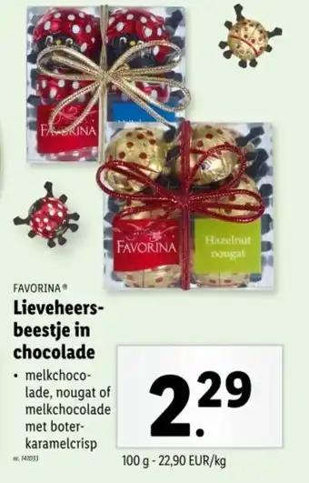 Lidl Favorina lieveheers beestje in chocolade aanbieding