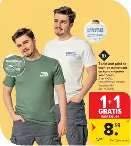 Carrefour T-shirt met print op voor- en achterkant en korte mouwen voor heren aanbieding