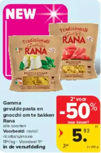 Carrefour Market Gamma gevulde pasta en gnocchi om te bakken Rana aanbieding