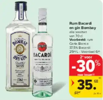 Carrefour Market Rum Bacardi en gin Bombay aanbieding