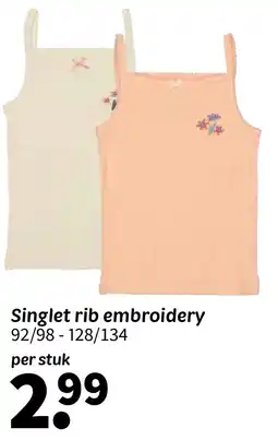 Wibra Singlet rib embroidery aanbieding