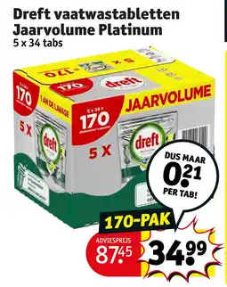 Kruidvat Dreft vaatwastabletten Jaarvolume Platinum aanbieding