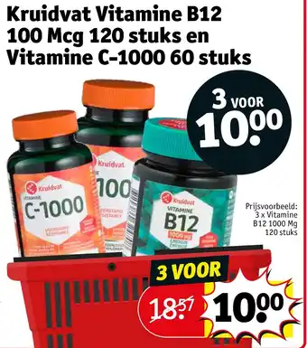 Kruidvat Kruidvat Vitamine B12 100 Mcg 120 stuks en Vitamine C-1000 60 stuks aanbieding