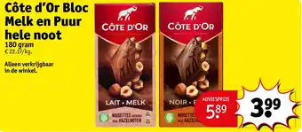 Kruidvat Côte d’Or Bloc Melk en Puur hele noot aanbieding