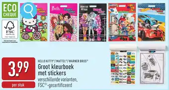 ALDI Hello kitty / mattel/ warner bros groot kleurboek met stickers aanbieding