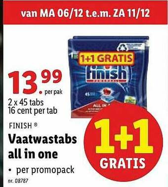 Lidl Finish Vaatwastabs All In One aanbieding