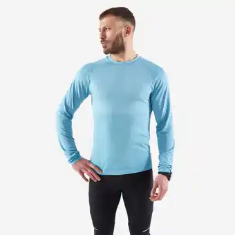 Decathlon Ademend hardloopshirt voor heren Care lange mouwen groenblauw aanbieding