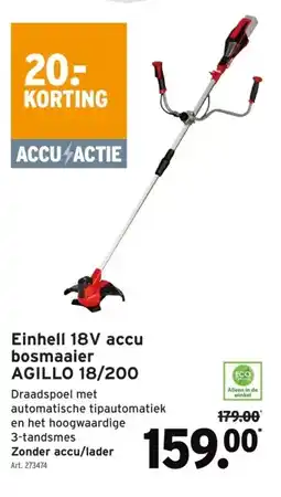 GAMMA Einhell 18V accu bosmaaier AGILLO 18/200 aanbieding