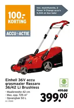 GAMMA Einhell 36V accu grasmaaier Rassaro 36/42 Li Brushless aanbieding