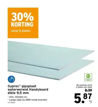 GAMMA GyprocⓇ gipsplaatwaterwerend Handyboard dikte 9,5 mm aanbieding