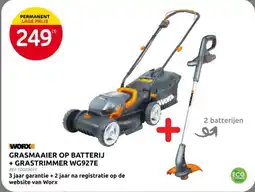 Brico Worx Grasmaaier Op Batterij + Grastrimmer WG927E aanbieding