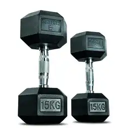 Decathlon Hexa dumbbells set / Rubberen dumbbells - 2 x 15 kg - zwart aanbieding