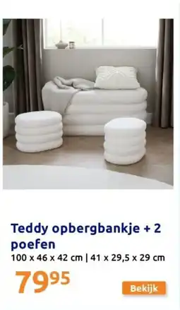 Action Teddy opbergbankje + 2 poefen aanbieding