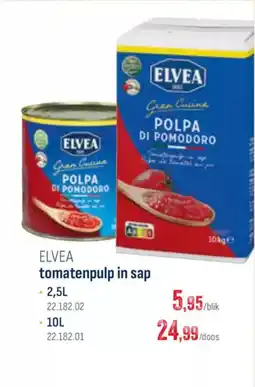 Horeca totaal Elvea tomatenpulp in sap aanbieding