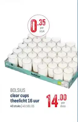 Horeca totaal Bolsius clear cups theelicht 16 uur aanbieding