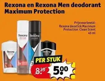Kruidvat Rexona en rexona men deodorant maximum protection rexona deostick maximum protection clean scent 45ml aanbieding
