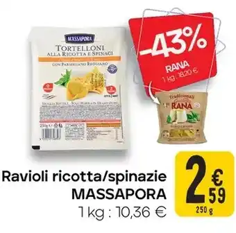 Cora Ravioli ricotta/spinazie MASSAPORA aanbieding