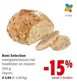 Colruyt Boni Selection meergranenbrood met hazelnoten en rozijnen 500 g aanbieding