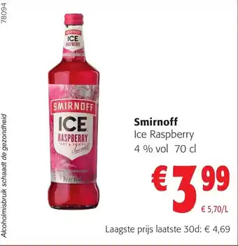 Colruyt Smirnoff ice raspberry 4% vol aanbieding