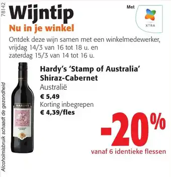 Colruyt Hardy's 'stamp of australia shiraz-cabernet aanbieding