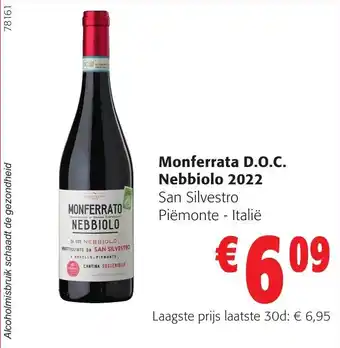 Colruyt Monferrata D.O.C. Nebbiolo 2022 aanbieding