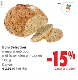 Colruyt Boni selection meergranenbrood met hazelnoten en rozijnen aanbieding