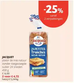 Spar Jacquet plaisir de mie natuur zonder toegevoegde suiker 24 sneden aanbieding