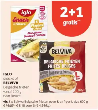 Spar Iglo snacks of Belviva Belgische frieten aanbieding