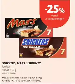 Spar Snickers, mars of bounty ice bar aanbieding