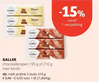 Spar Galler chocoladerepen 195 g of 210 g naar keuze aanbieding