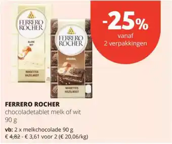 Spar Ferrero rocher chocoladetablet melk of wit aanbieding