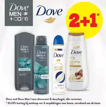 Spar Dove and Dove Men+care deororant & douchegel, alle varianten aanbieding