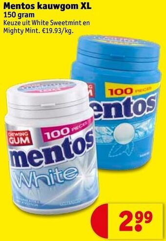 Kruidvat Mentos kauwgom XL 150 gram aanbieding