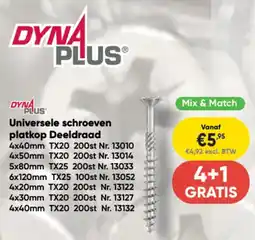 Toolstation Dyna Plus Universele schroeven platkop Deeldraad aanbieding