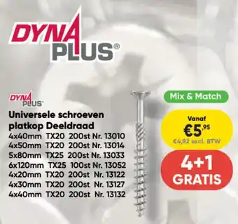 Toolstation Dyna Plus Universele schroeven platkop Deeldraad aanbieding