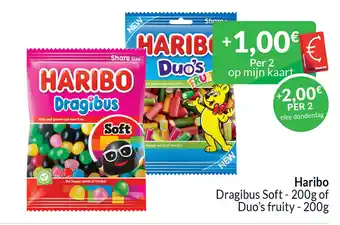 Intermarché Haribo Dragibus Soft 200g of Duo's fruity aanbieding