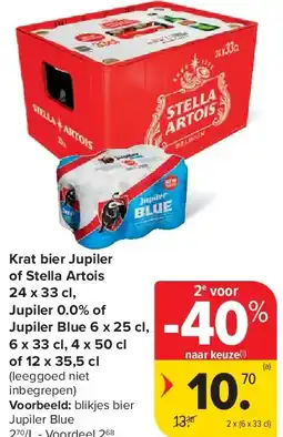 Carrefour Krat bier Jupiler of Stella Artois 24 x 33 cl aanbieding