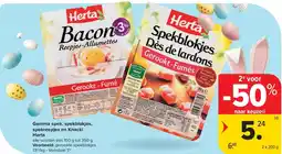 Carrefour Gamma spek, spekblokjes, spekreepjes en Knacki Herta aanbieding