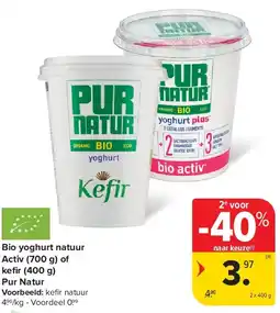 Carrefour Bio yoghurt natuur Activ (700 g) of kefi r (400 g) Pur Natur aanbieding