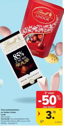 Carrefour Chocoladetabletten en bollen Lindor Lindt aanbieding