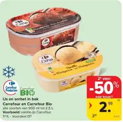 Carrefour IJs en sorbet in bak Carrefour en Carrefour Bio aanbieding