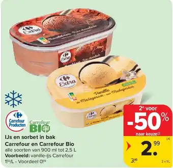 Carrefour IJs en sorbet in bak Carrefour en Carrefour Bio aanbieding