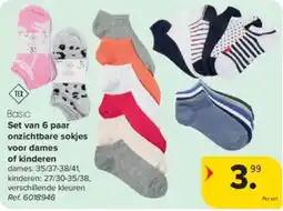 Carrefour Set van 6 paar onzichtbare sokjes voor dames of kinderen aanbieding